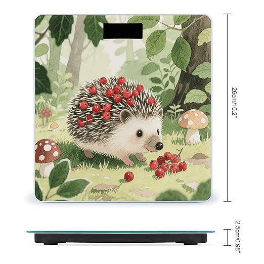 Berry - Collecting Hedgehog Bathroom Scale for Body Weight Bathroom Digital Electronic Weighing Scale with Back Lit LED Display Sturdy Tempered Glass Weight Watchers Scales 400lb