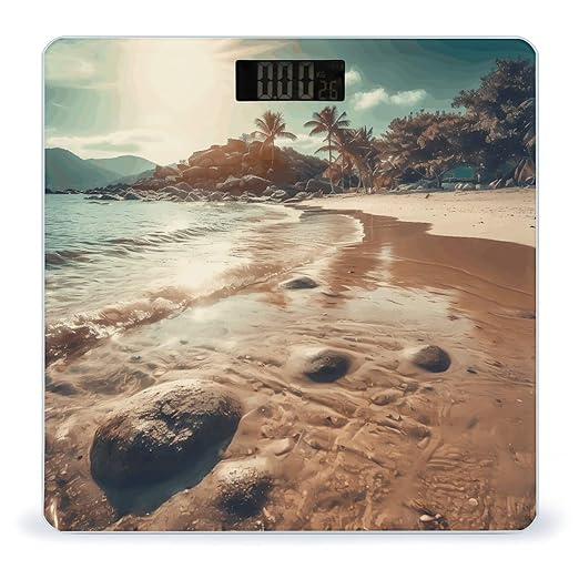 The Beach Has Sand Scale for Body Weight Anti-Slip Tempered Glass Digital Bathroom Scales Clear LCD Display Weighing Scale Safe Rounded Corners Smart Scales