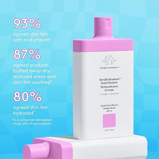 Drunk Elephant Scrubbi Bamboes Body Cleanser - 240 ml/8 fl oz - Sulfate-Free Body Scrub Wash - Clean Clinical Skincare - Cruelty-Free - Dermatologist Tested - Free of Essential Oils Silicones SLS