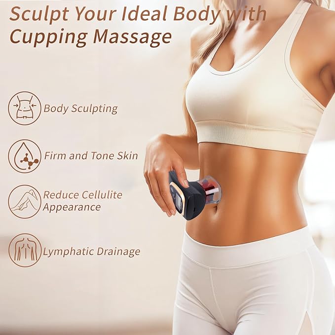 Meifuly Smart Cupping Therapy Massager 12 Levels of Suction Strength and Heat Control Portable Electric Cupping Device for Back Belly Waist Arms Legs