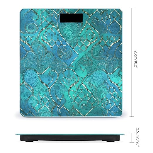 Turquoise Pattern Scale with LCD Precision Weighing Scales Sturdy Tempered Glass Weight Scales Easy-to-Read Anti-Slip Weight Digital Bathroom Scale for Daily
