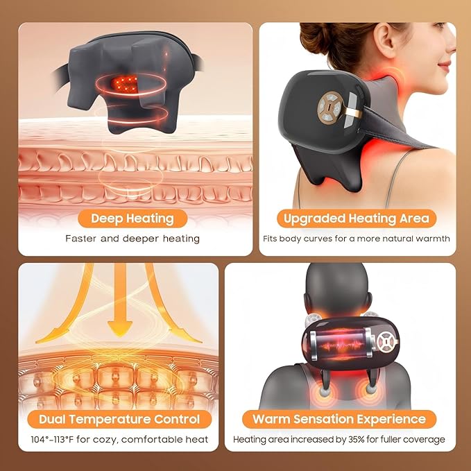 Neck Massager with Heat – Portable Shiatsu Neck &amp Shoulder MassagerDeep Tissue Electric MassageAdjustable Heat SettingsMuscle Relaxation for NeckShouldersBackPerfect for HomeOfficeand Trav