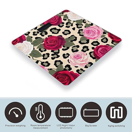 Smart Scale for Body Weight Automatic Switch Digital Bathroom Weighing Scale Animal Rose Flowers Cheetah Leopard Print Floral