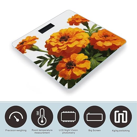 Marigold Orange Smart Scale for Body Weight Digital Bathroom Scale Toughened Glass Weight Scale with Large LCD Backlight Display High Precision Scales Weighing Machine