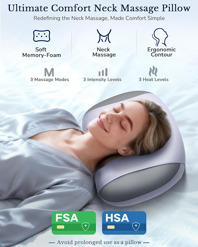 Neck Massager Pillow with Heat : Cordless Neck Massager for Pain Relief Deep Tissue - Rechargeable Massage Pillow 3 Intensity &amp Heating Daily Comfort for Desk Workers Women Men at Home Use