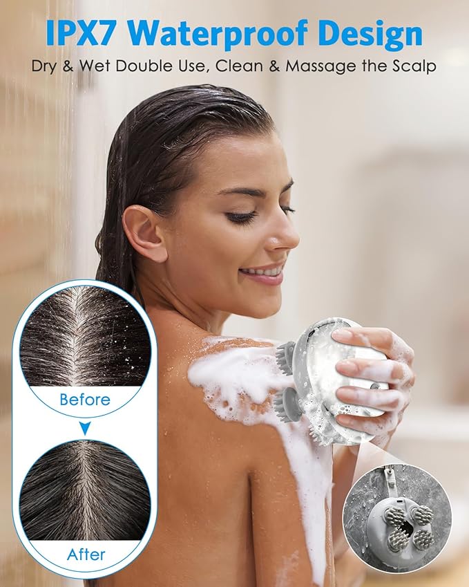 Scalp Massager Portable Head Massager with Kneading 76 Nodes Rechargeable Handheld Scalp Massager for Stress Relief Full Body RelaxationIdeal Gifts for Women Men