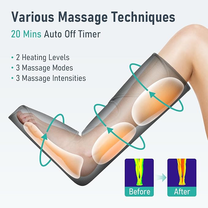 QUINEAR Leg Massager with Heat Compression Device for Legs Heated Compression Boots Foot Calf Massage Machine Foot and Leg Pumps Massager for Circulation and Pain Relief