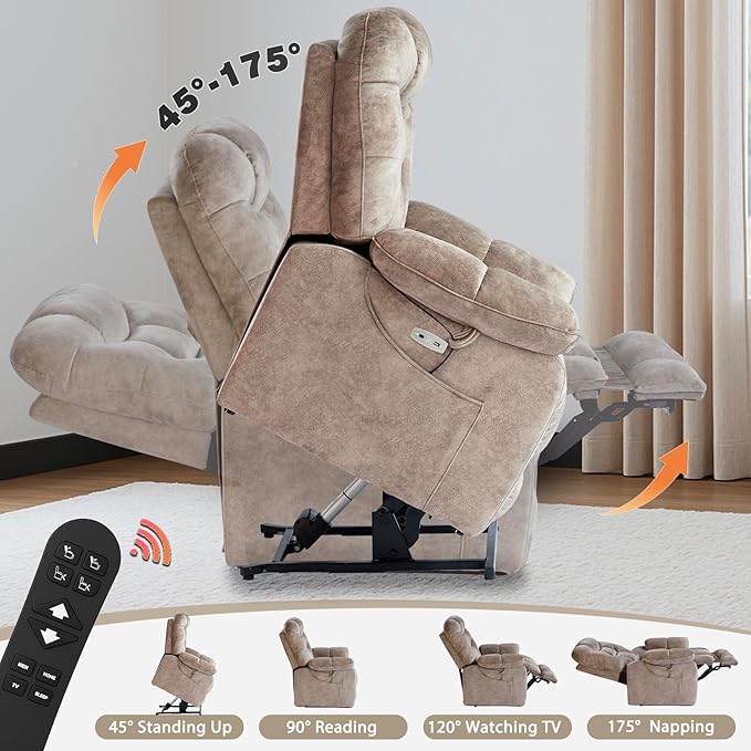 EONIX Large Lay Flat Power Lift Recliner Chair for Elderly with Heat and Massage 400lbs Dual Motor Electirc Lift Chair with Extended Footrest SLRY007062 Beige