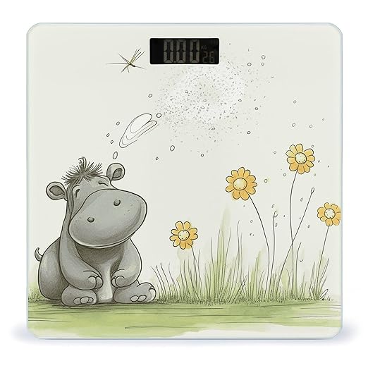 Hippo and Dandelion Bathroom Scale for Body Weight Bathroom Weighing Scale with Backlit LCD Display Highly Accurate Measures Weight Up to 180kg