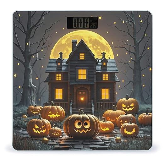 Halloween Night Bathroom Scale for Body Weight Bathroom Weighing Scales with Back Lit LED Display Sturdy Tempered Glass Body Weight Bathroom Scale 400lb Weighing