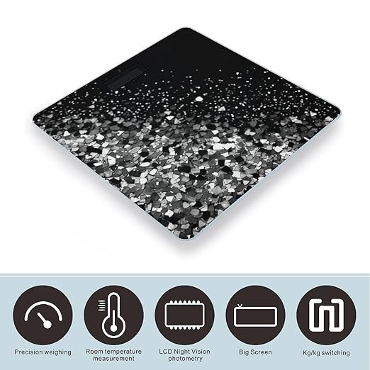Black White Glitter Bathroom Scale Weight Scale for Body WeightHighly Accurate Digital Weighing Machine Clear LED Display Digital Bathroom Body Scale 400lb/182kg
