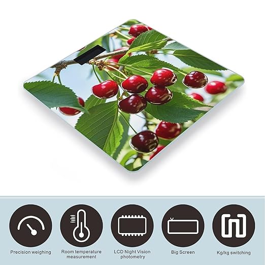 Cute Cherry Bathroom Scale for Body Weight Bathroom Weighing Scales with Back Lit LED Display Sturdy Tempered Glass Body Weight Bathroom Scale 400lb Weighing