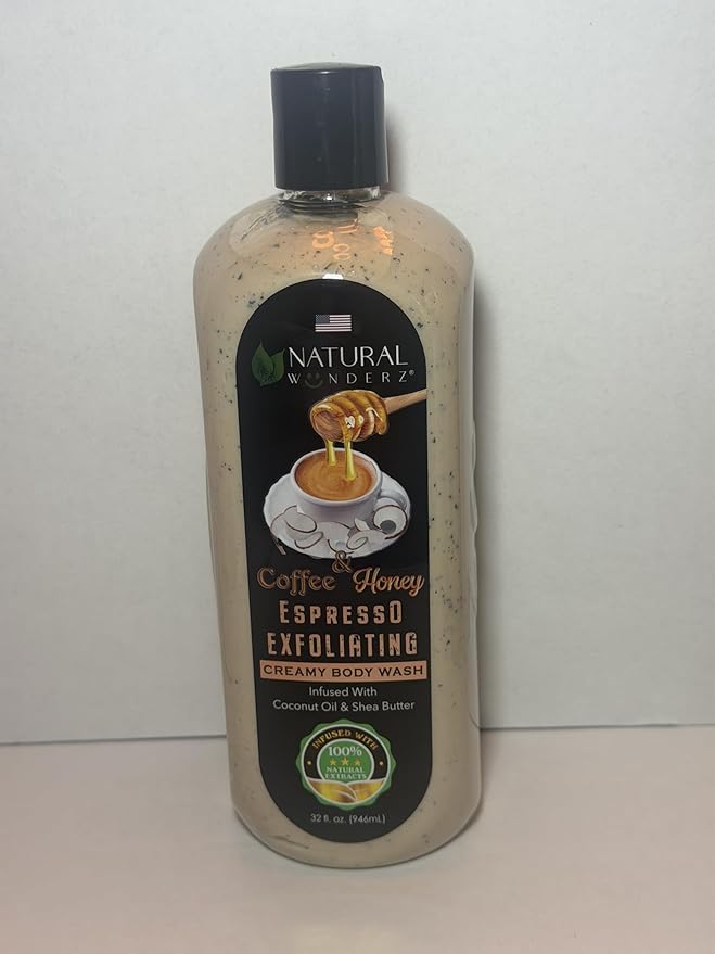 Natural Wunderz Coffee &amp Honey Espresso Exfoliating Creamy Body Wash Coconut Oil &amp Shea Butter 32 Fl oz