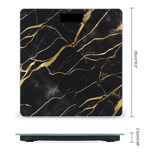 Black and Gold Marble Texture Weight Scale Digital Electronic Scales Bathroom Scale Larg LCD Backlight Display High Precision MeasurementsTempered Glass