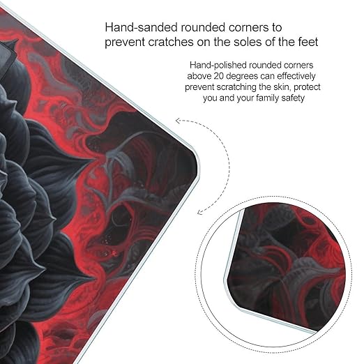 Black Mandala Heart Scale for Body Weight Sturdy Tempered Glass Weighing Scales with LCD Display Accurate Digital Bathroom Scale Convenient Body Fat Smart Scales Easy Read