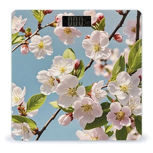 Digital Bathroom Scale for Body Weight Scale with Bright LCD Display High Accuracy Step-On Technology Auto On/Off Japanese Floral Cherry Blossom Digital Scales 400 Lbs /180kg