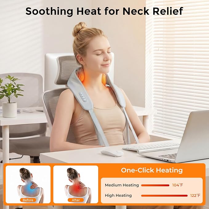 Neck Massager with Heat Shiatsu Back and Neck Massager for Pain Relief Deep Tissue 6D Kneading Massager for Neck Shoulders Back and Legs Portable Shoulder Massager Dad Mom(Gray)
