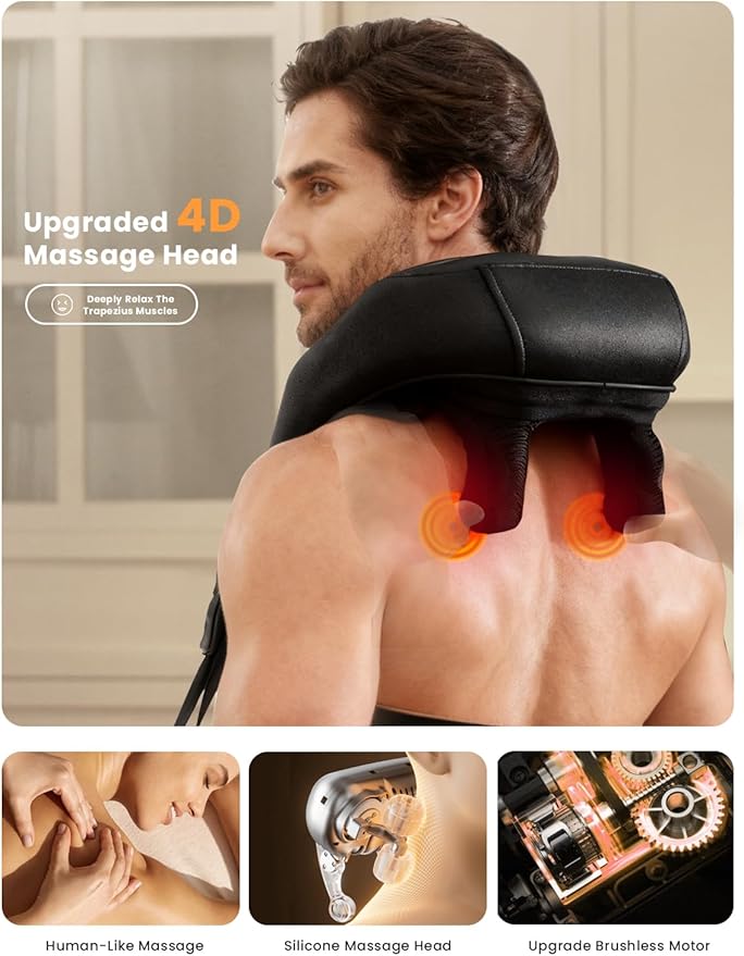 Shiatsu Neck Massager with Heat for Pain Relief Deep Tissue Upgraded Adjustable Width 4D Kneading Shoulder Massage Electric Back Massage Pillow Gifts for Women Men Mom Dad Mothers Day