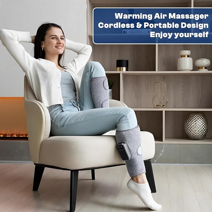 Cordless Leg Massager with Heat and Compression Rechargeable Leg Compression Massager for Circulation Muscle Relaxation for Calf Gifts for Dad Mom Men Women Gym Office Home (1 Piece)