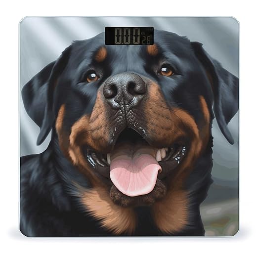 Rottweiler Dogs Tongue Head Scale with LCD Precision Weighing Scales Sturdy Tempered Glass Weight Scales Easy-to-Read Anti-Slip Weight Digital Bathroom Scale for Daily
