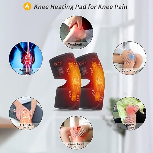 Heated Knee Brace Wrap with Massage - Battery Powered Heating Knee Brace for Men Women Elders(Double)