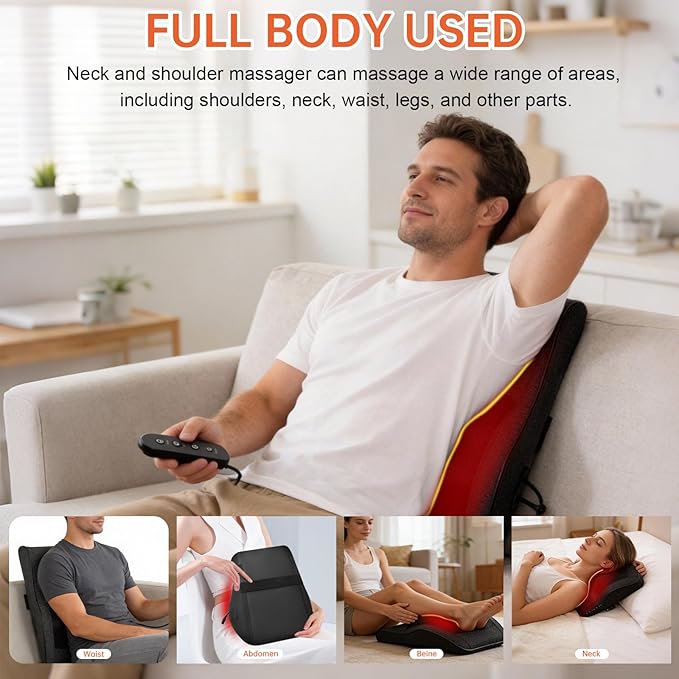 Back Massager with Heat for Pain Deep Tissue 3D Kneading Massage Pillow for Shoulder Back Neck Leg Body Relaxation at Home Office Gifts for Mom Dad Women Men
