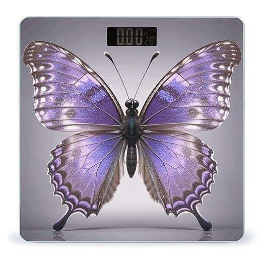 Purple Butterflies Scale for Body Weight Digital Bathroom Scale Toughened Glass High Precision Scales for Body Weight with Large LCD Backlight Display Weight Scales