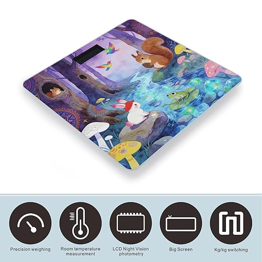 Fairy Tale Forest Smart Scale for Body Weight Digital Bathroom Scale Toughened Glass Weight Scale with Large LCD Backlight Display High Precision Scales Weighing Machine