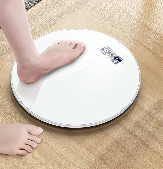 Round Toughened Glass Bathroom Scale LED Digital Electronic Weighing Scales Auto-Off Body Scale with Anti-Slip Base