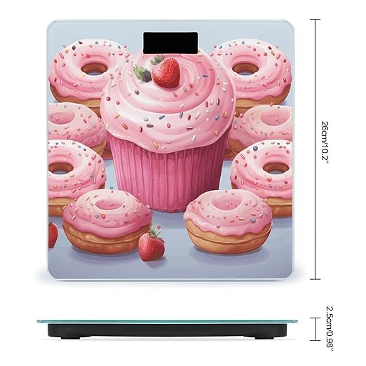 Pink Donut and CupcakeScale for Body Weight with LCD High Precision Weighing Scales Fashion Sturdy Tempered Glass Weight Scales Easy-to-Read Digital Bathroom Scale for Daily 400lb