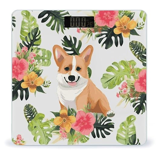 Tropical Flower and Corgi Bathroom ScaleHighly Accurate Digital Weighing Machine for People Bright LED Display Weight Scale for The Aldult Home Use