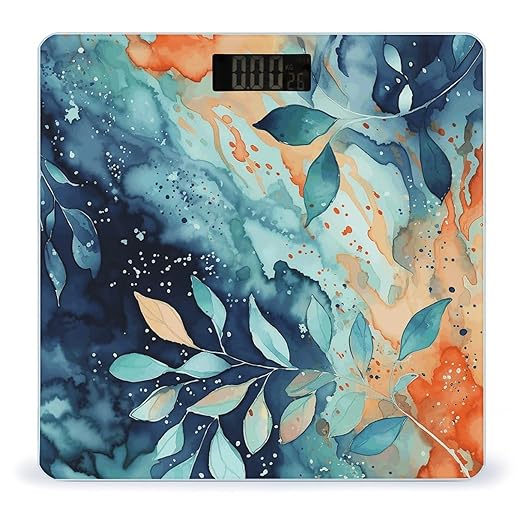 Watercolor Pattern Digital Bathroom Scale for Body Weight Weighing Scale with Backlit LCD Display High Precision Measurements &amp Measures Weight Up to 180kg