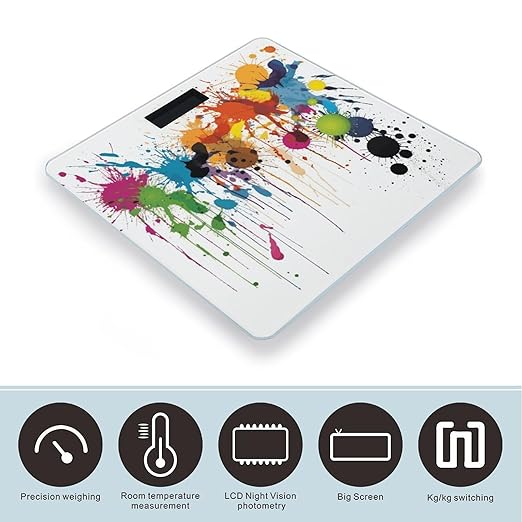 Abstract Paint Splashes Bathroom Scale for Body Weight LCD Display Digital Bathroom Scale Tempered Glass Bathroom Weight Scales Fashion Smart Scales for Home Bedroom 400 Lb