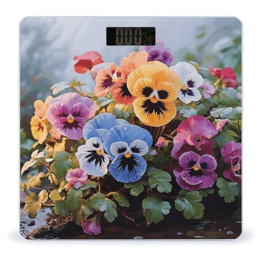 Pansy Flowers Bathroom Scale Large LCD Backlight Display Digital Scale Rounded Corners Body Scales Automatic Power On/Off Bathroom Scales for Home Bedrooms