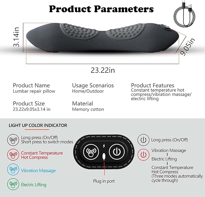 Smooth Triple Fusion Back Massager with Heat 3-In-1 Traction &amp Vibration for Sciatica &amp Lower Back Pain Relief Ergonomic Lumbar Support(Black)
