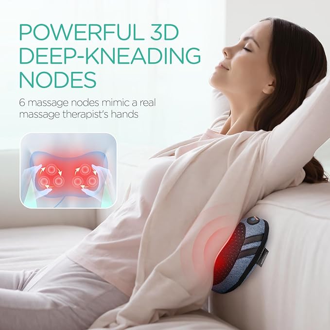 VOYOR-HEALTH Shiatsu Neck and Back Massager with Heat - 3D Kneading Deep Tissue Massage Pillow for Lower Back Shoulder Calf Foot Use at Home Car Office (Pale Blue)