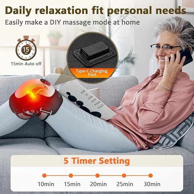 Electric Knee Massager for Relaxation Heating Pad with 3 Vibration Modes Heated Knee Brace Wrap 5000mAh High-capacity Battery Cordless and Portable Massager Gift for Men Women Black 1 Pack
