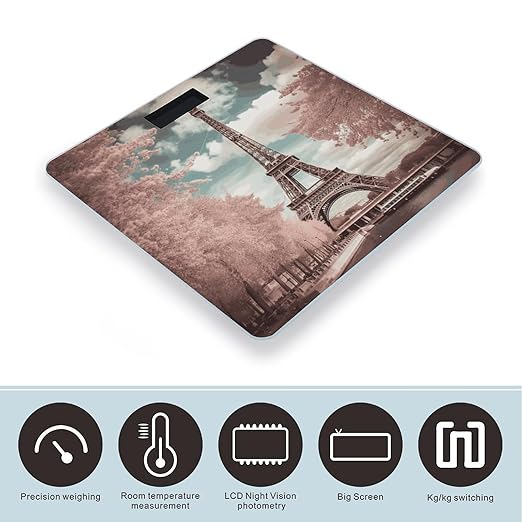 Vintage Style Eiffel Tower Paris Digital Bathroom Scale for Body Weight with High Precision Digital Weighing Scale with BMI Clear LCD Display and Step-On Measures Weight Up to 180kg