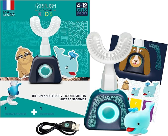 Y-Brush NylonStart Kids 2024 - Electric Toothbrush for Kids 4-12 yo - Y-Shaped Brush - Innovation Awards at CES 3 Months Battery Life - NylonStart Kid - Clinically Proven