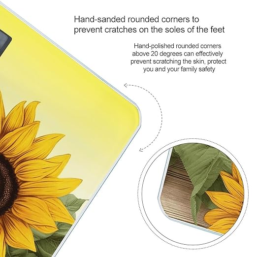 Sunflowers Floral Digital Bathroom Scale for Body Weight Weighing Scale with Backlit LCD Display High Precision Measurements &amp Measures Weight Up to 180kg