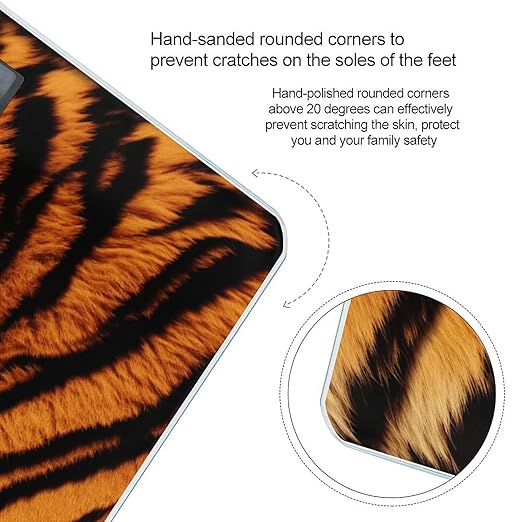 Tiger Striped Pattern Bathroom Scale for Body Weight LCD Display Digital Bathroom Scale Tempered Glass Bathroom Weight Scales Fashion Smart Scales for Home Bedroom 400 Lb