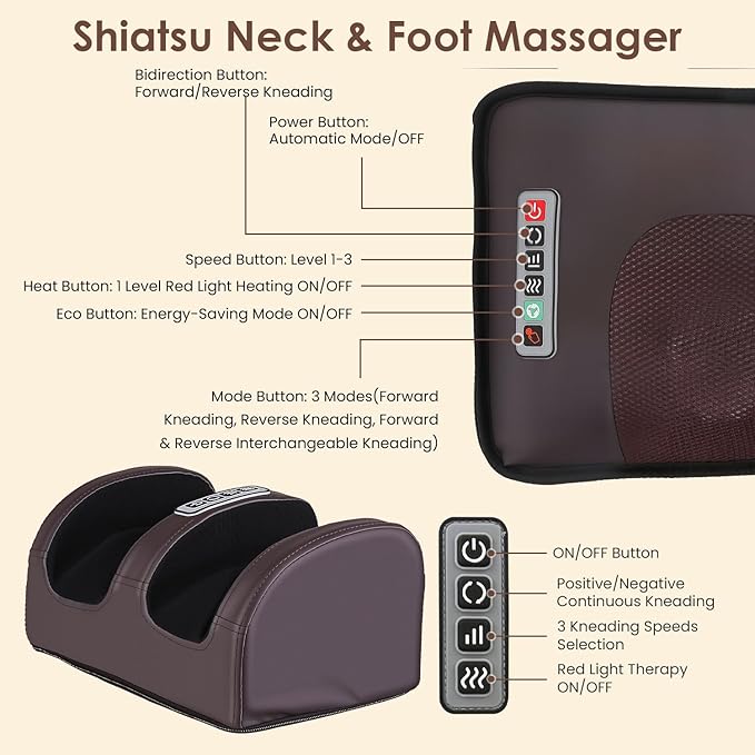 KOCASO PU Leather Full Body Massage Mat Multifunctional Massage Chair Pad with Heat Timer Shiatsu Neck Foot Massager Lumbar Pillow Carry Bag Earplugs Anti-Slip Bottom for Reclining Chair
