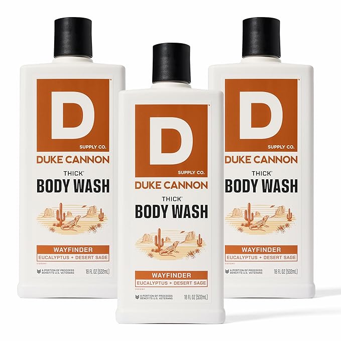 Duke Cannon Thick High Viscosity Body Wash - Wayfinder - Eucalyptus &amp Desert Sage Scent 3X Thicker Mineral-Enriched Sulfate-Free 17.5 oz (3-Pack)