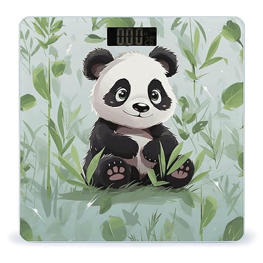 Panda Bamboo Bathroom Scale Large LCD Backlight Display Digital Scale Rounded Corners Body Scales Automatic Power On/Off Bathroom Scales for Home Bedrooms
