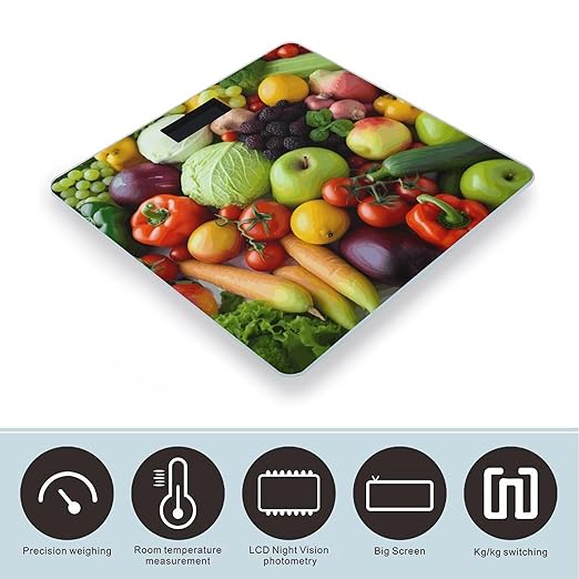 Fresh Fruits and Vegetables Scale for Body Weight Accurate Digital Bathroom Scale Toughened Glass High Precision Scales Smart Weight Scales with Large LCD Backlight Display Weighing Machine