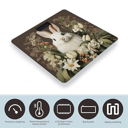 A Beautiful White Rabbit Digital Bathroom Scale for Body Weight Weighing Scale with Backlit LCD Display High Precision Measurements &amp Measures Weight Up to 180kg
