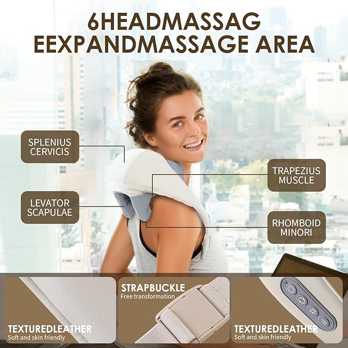Therapexa Neck &amp Shoulder Massager Back Massager for Pain Relief Deep TissueMassager for Neck and Shoulder PainBack Massager with Heat. (Gray)