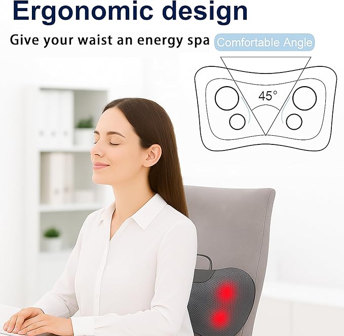 Back and Neck Massager with Heat -Deep Tissue Neck Massager with Heat and Shiatsu Kneading for Shoulder Leg Foot Body Pain Relief - Electric Kneading 3D Massage Pillow Gifts for Men Women Christmas