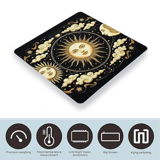Smart Scale for Body Weight Automatic Switch Digital Bathroom Weighing Scale Sun Crescent Moon Stars Astrology Tarot Cards