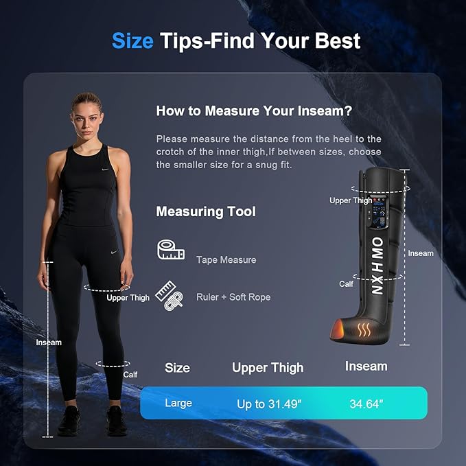 Cordless Leg Air Compression Massager with Heat for Circulation and Pain ReliefSequential Compression Boot for Athletes (L Size)